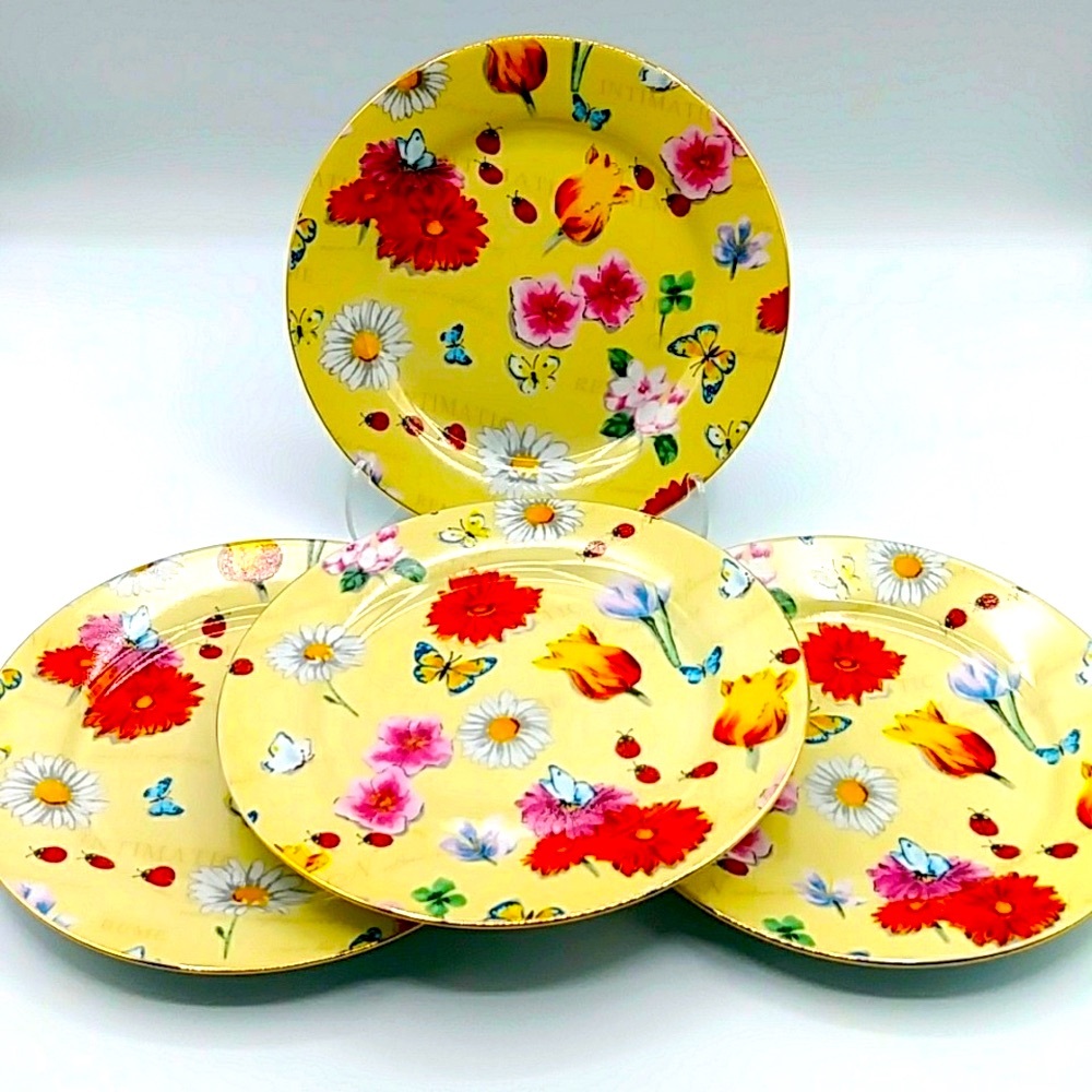 4 "Mayfair Collection By Jay" Plates. Butterflies, Flowers & Ladybugs.